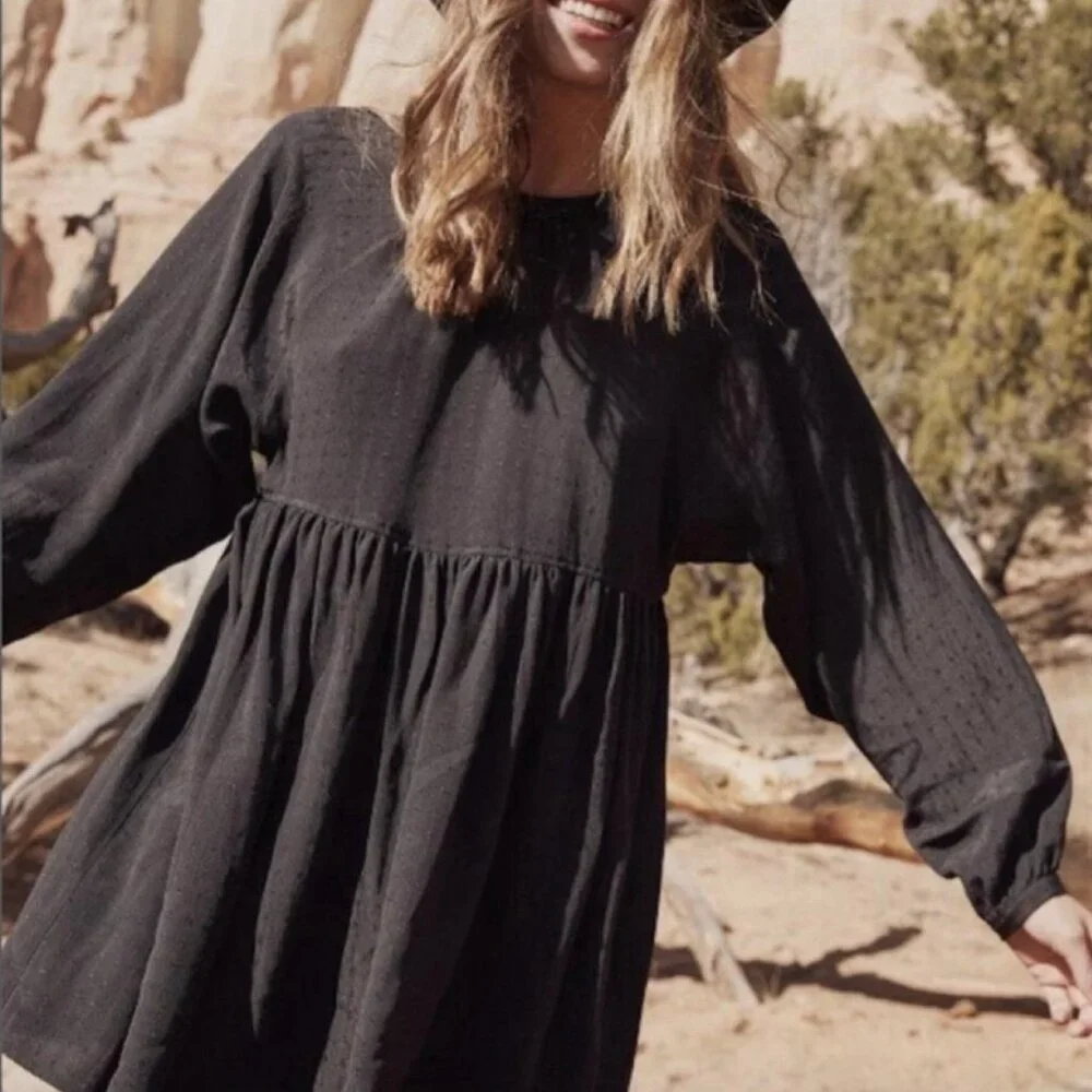 NEW Christy Dawn Black Long Sleeve Hudson Mini Dress Women’s Size XS/S Textured - Picture 9 of 9